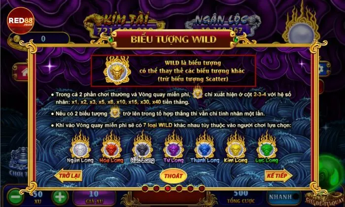 Wild là biểu tượng quyền năng nhất trong game Ngũ Long Red88