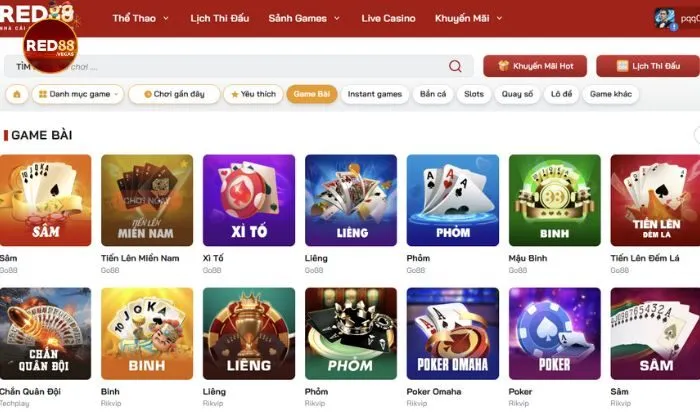 Kho game đa dạng của Red88 đem đến đa dạng lựa chọn cho khách hàng 