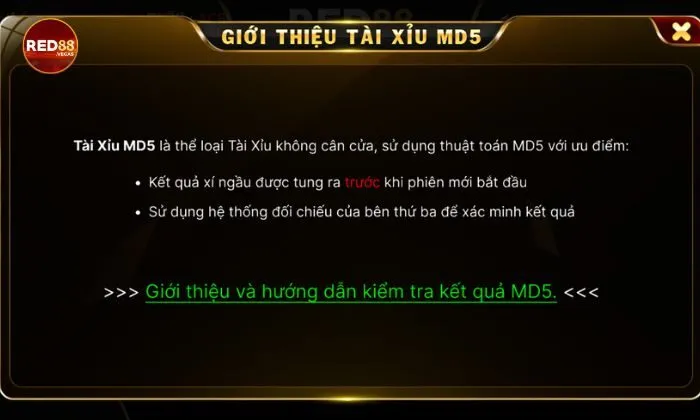 Tài xỉu MD5 Red88 thưởng lớn, tỉ lệ thắng cao